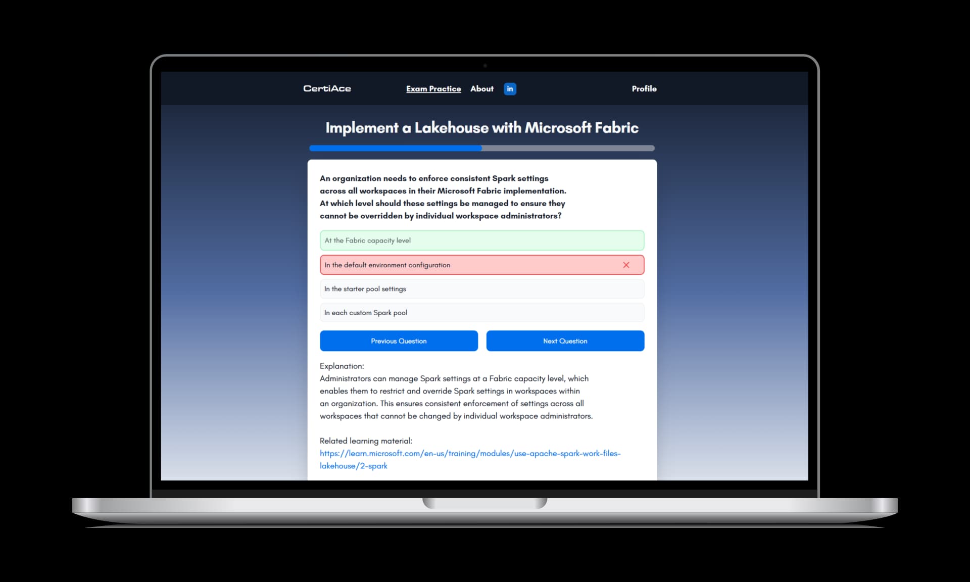 CertiAce practice on desktop